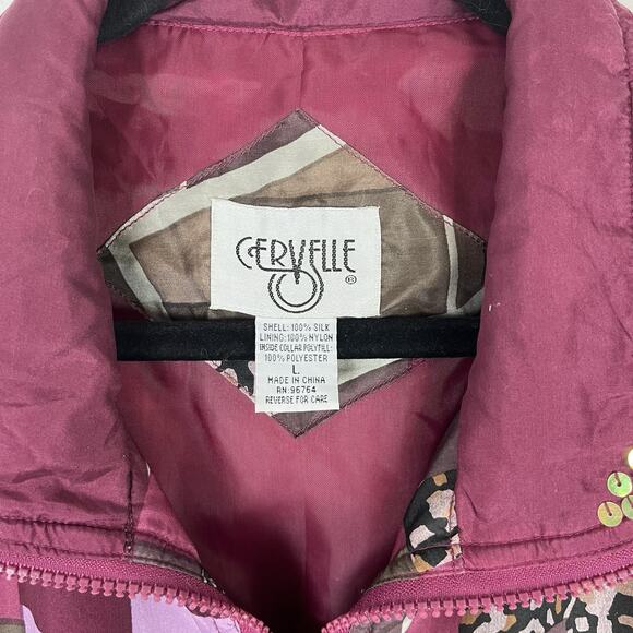 Vintage 80s 90s Womens Cervelle 100% Silk Windbreaker Track Jacket Size Large - Picture 7 of 10